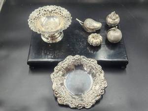 lot 38 image: Collection of Silver items - bowl, tray, and fruit