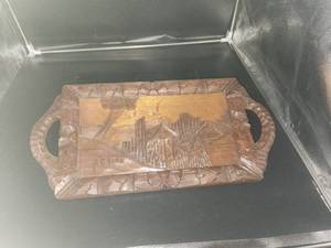 lot 107 image: Handmade wooden tray with glass top from Mexico