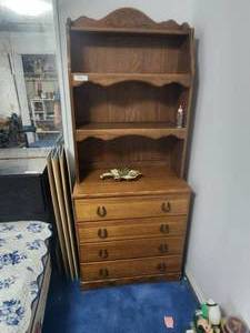 lot 112 image: Western themed dresser and bookshelf - 18 x 31w x 75H