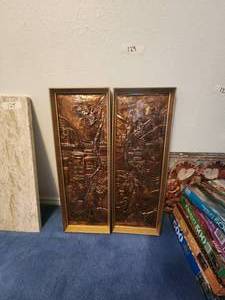 lot 124 image: Pair of vintage wall hangings - flower vendor and street cleaner