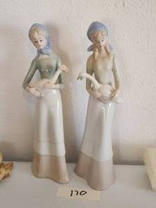 lot 170 image: Vintage Tall porcelain figurines of girls with ducks