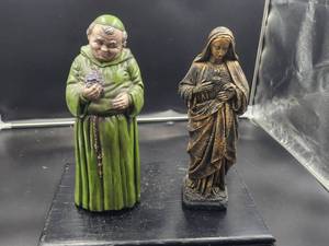 lot 230 image: Sacred Heart of Mary and Monk statues