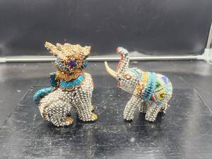 lot 231 image: Vintage beaded Dragon and elephant figures