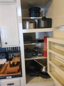 lot 301 image: Selection of pots and pans in cupboard