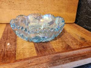 lot 304 image: Cut lead crystal blue carnival glass dish