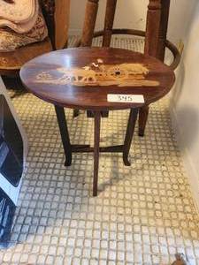 lot 345 image: Small wooden stool with ox and cart art
