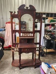 lot 11 image: Wood hall tree with one drawer