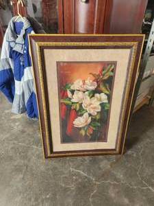 lot 57 image: Framed and matted flower artwork