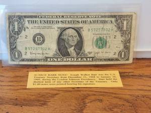 lot 43 image: Scarce Joseph Barr $1 dollar Bill