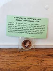 lot 106 image: 1999 Susan B. Anthony colorized collectors coin - gold plated