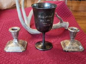 lot 190 image: Vintage Lady Nelson Pro-Am 1979 trophy and 2 candlestick holders