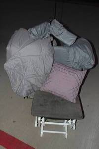 lot 22 image: Grey King Size Bedding and Rocker Foot Stool