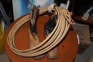lot 49 image: Mens size 6D cowboy boots and Lasso rope
