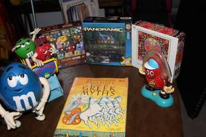 lot 15 image: Vintage M&Ms, Puzzles and Greek Myths Book