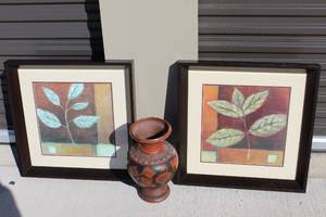 lot 63 image: Two Wall Prints 23x23 inches and Flower Vase to Match