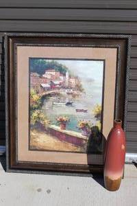lot 70 image: Beautiful Framed Picture approximately 36x42 and Decorative Vase