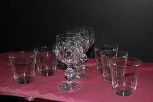 lot 119 image: Bohimia Crystal Goblets, and Clear Lowball Glasses Pictured as Shown