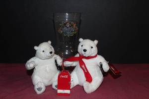 lot 122 image: Coke A Cola Collectors Items and Rainforest Glass Pictured as Shown