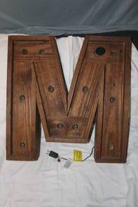 lot 134 image: Large Wooden Light up letter M...Lights up as shown