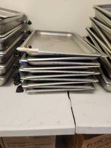 lot 15 image: Selection of 10 stainless steel growing pans - 13 x 21 x 1.5 deep