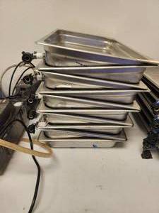 lot 16 image: Selection of 10 stainless steel growing pans - 13 x 21 x  2.5 deep