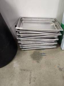 lot 115 image: Selection of 10 stainless steel growing pans - 13 x 21 x 2.5 deep