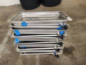 lot 143 image: Selection of 10 stainless steel growing pans - 13 x 21 x 2.5 deep