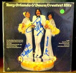 lot 90 image: RARE AUTOGRAPHED ALBUM - TONY ORLANDO & DAWN GREATEST HITS VINYL ALBUM HAND SIGNED BY TONY ORLANDO, TELMA HOPKINS, & JOYCE VINCENT WILSON $$$