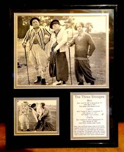 lot 248 image: FRAMED AND MATTED - THREE STOOGES PHOTOS AND BIO DISPLAY - READY TO HANG