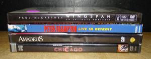 lot 55 image: LOT OF 4 - MUSICAL THEMED DVDs - PAUL MCCARTNEY WINGSPAN, AMADEUS, CHICAGO & PETER FRAMPTON