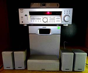 lot 279 image: BIG $ LOT - Sony STR-K740P 5.1 Channel FM StereoFM-AM Receiver, Sony SA-WMSP4 Powered Subwoofer, 4 Remote Speakers & 1 Center Speaker