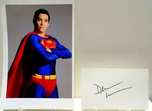 lot 301 image: HAND SIGNED INDEX CARD BY DEAN CAINE WITH A 5 X 7 SUPERMAN PHOTO