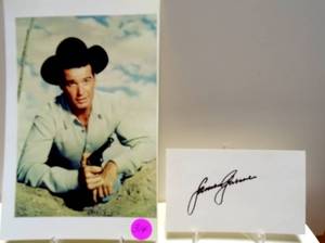lot 314 image: HAND SIGNED INDEX CARD (3X5) BY LEGENDARY ACTOR JAMES GARNER WITH 5 X 7 MAVERICK PHOTO