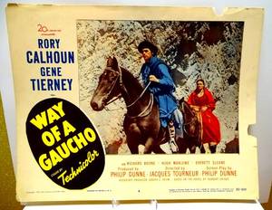 lot 338 image: RARE VINTAGE MOVIE LOBBY CARD 11 X 14 - WAY OF A GOUCHO STARRING RORY CALHOUN & GENE TIERNEY (1952)
