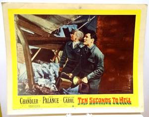 lot 341 image: RARE VINTAGE MOVIE LOBBY CARD 11 X 14 - TEN SECONDS TO HELL STARRING JACK PALANCE (1959) WAR MOVIE WITH THEATRE STAMP ON BACKTH