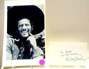 lot 357 image: RARE PERSONALIZED AUTOGRAPHED 3 X 5 INDEX CARD BY LEGENDARY ACTOR ELI WALLACH WITH 5 X 7 PHOTO FROM THE GOOD, THE BAD, & THE UGLY
