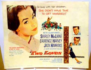 lot 379 image: RARE VINTAGE MOVIE LOBBY CARD 11 X 14 - TWO LOVES (1961) STARRING SHIRLEY MCCLAIN WITH THEATRE STAMP ON BACK
