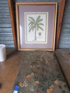 lot 57 image: 3557 wooden floral and monkey art, 2420 JD. Earhart tree dcor qty 2 pictures