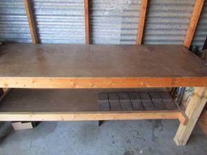 lot 5 image: Solid wood workshop table built to last, 368630, -- 2 levels, Weights on bottom NOT included