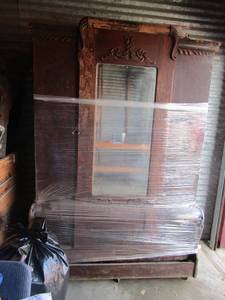 lot 3 image: ANTIQUE Stand Alone wall bed unit with mirror, been in the same family for 120 years, made in late 1800s, has original news paper article from purchase, in good condition for age, some small pieces came off but are available with bed for repairs 80X55X25