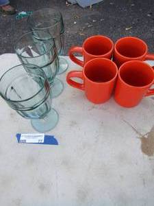 lot 77 image: orange royal Norfolk handled coffee cups, 3 sherburt cups