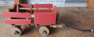 lot 117 image: 374 Vintage wooden wagon with wheels and handle, comes apart in 6 pieces