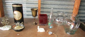 lot 129 image: 10 the art of chokin butterfly and floral dcor vase, red and clear vases, Crystal Bonsai tree, dorset shockresistant pocket watch gold