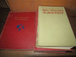 lot 139 image: Book lot includes some of these, Websters Dictionary, Greatest adventures of old west, The world encyclopedia, 200 years of work in America