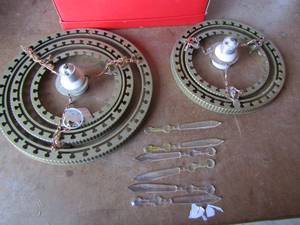 lot 157 image: Mid- century chandalier screw in light socket, pieces snap on and also come off for storage purposes qty 2-- 1 is 2 tier and 1 is 3 tier all pieces together in one box