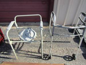 lot 17 image: foldable 2 wheeled walker, bedside potty could be use for deer lease potty