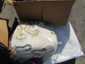 lot 29 image: Baltic blue, white fleece blanket, Various other throws and small blankets qty 5- 2 table cloths new