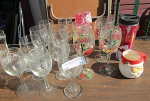 lot 33 image: Various wine glasses short & long stem, painted champaign glasses and more