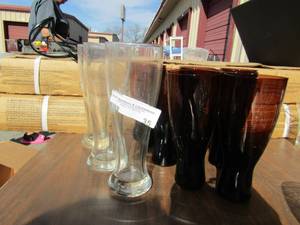 lot 35 image: Brown beer glasses qty 7 & revolver brewing glasses qty 3