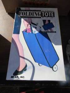 lot 56 image: New folding tote on wheels with handle, 2 metal filing boxes